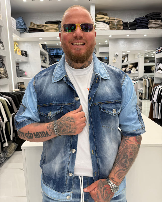COORDSET JEANS E NAYLON AZZURRO “SHORT MOLLA”