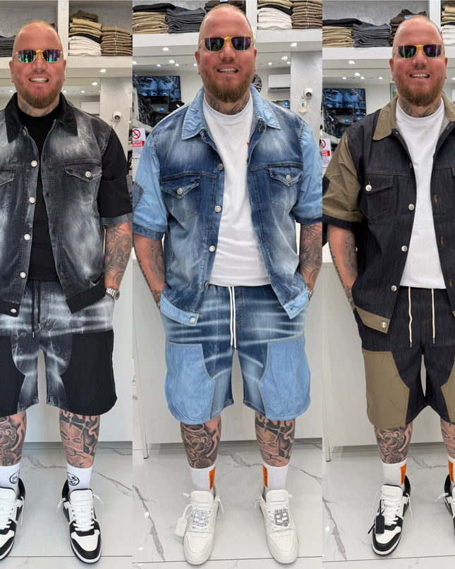 COORDSET JEANS E NAYLON AZZURRO “SHORT MOLLA”