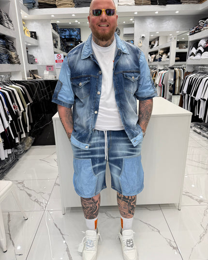 COORDSET JEANS E NAYLON AZZURRO “SHORT MOLLA”