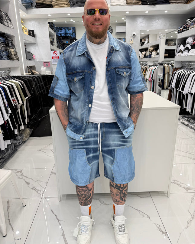 COORDSET JEANS E NAYLON AZZURRO “SHORT MOLLA”