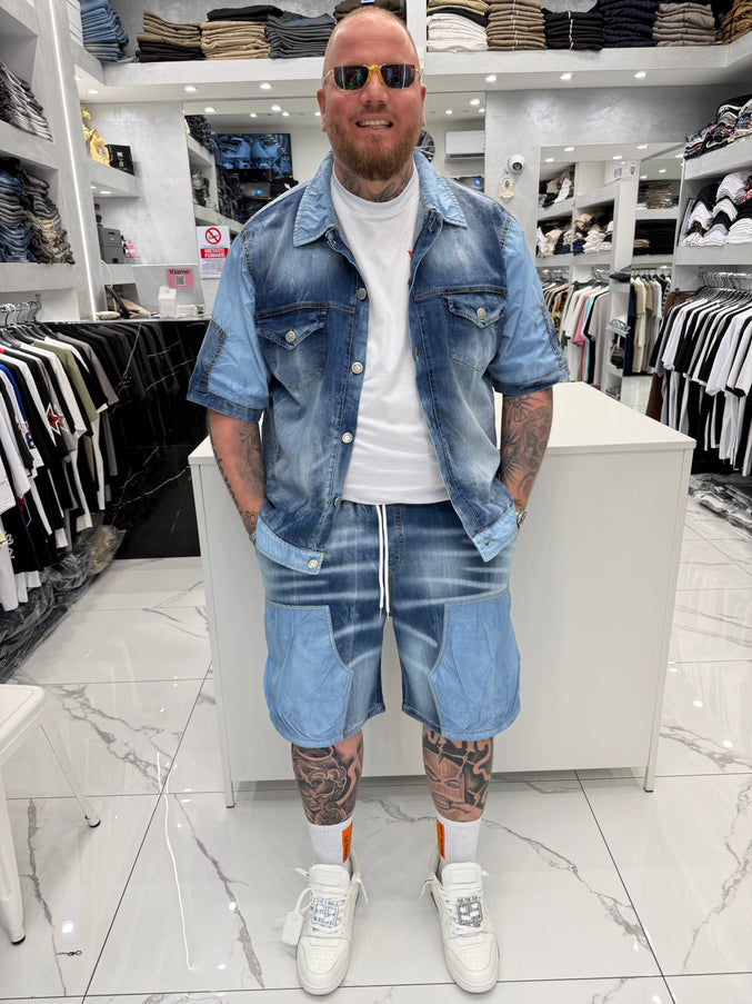 COORDSET JEANS E NAYLON AZZURRO “SHORT MOLLA”