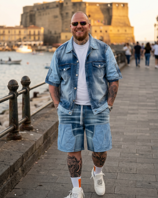 COORDSET JEANS E NAYLON AZZURRO “SHORT MOLLA”