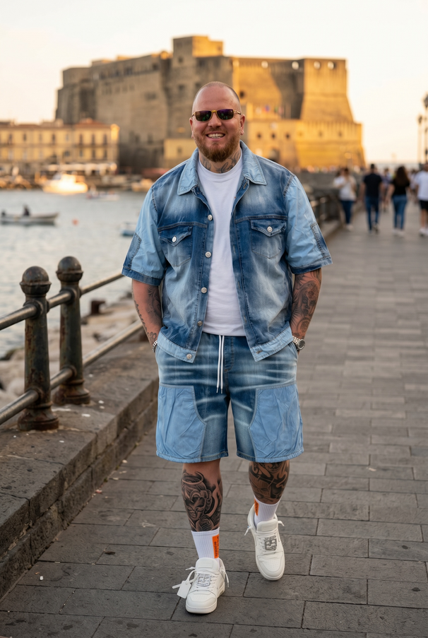COORDSET JEANS E NAYLON AZZURRO “SHORT MOLLA”